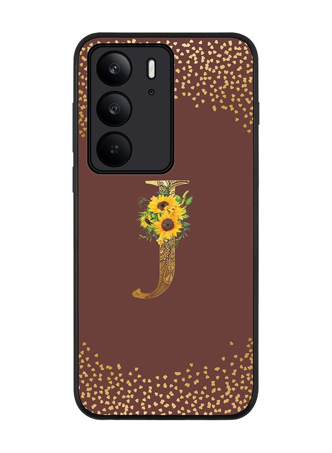 For Realme C75x / C75 4G Case,Slim fit Camera Protection, Shockproof Thin Phone cover  - Custom Floral Monogram - J  (Brown )